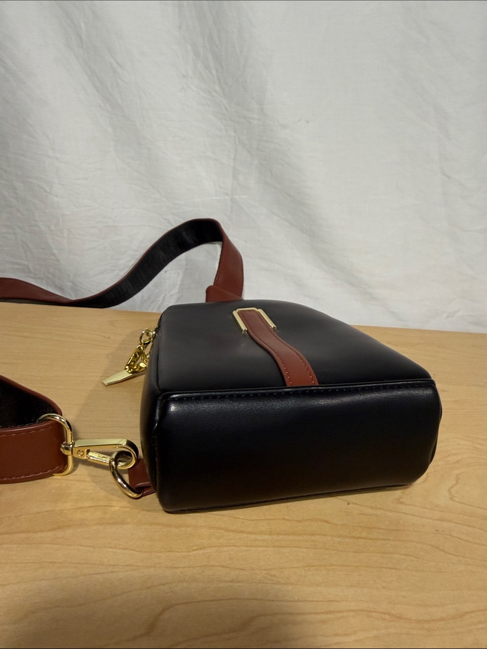 Black and Brown Women's Crossbody Bag with Gold Accent - Picture 2 of 5